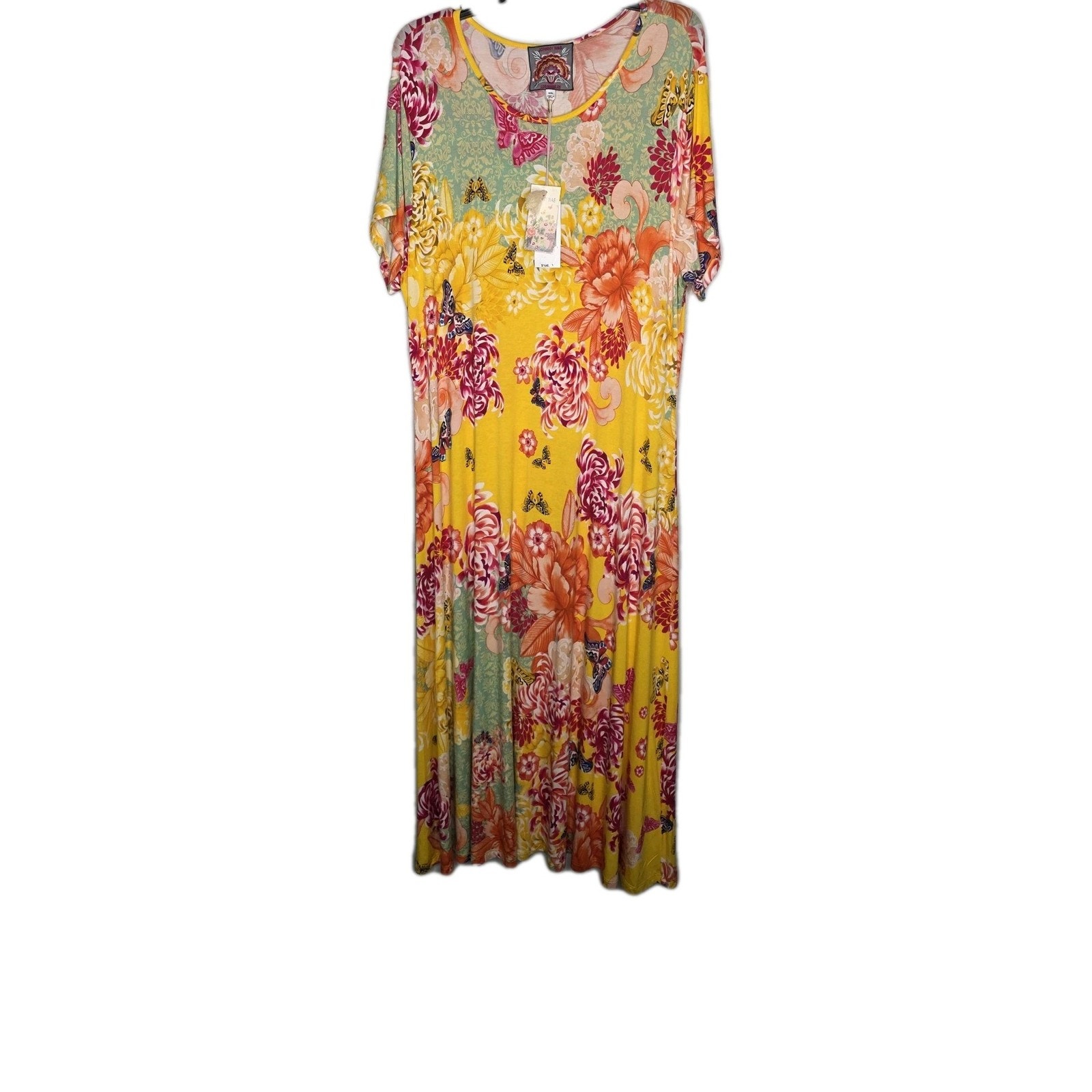 Johnny Was 2xl The Janie Favorite Cap Sleeve Midi Dress Charlie Floral Yellow